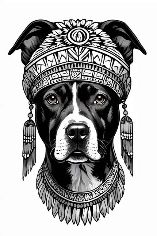 Aztec Young Lady Pitbull As Head Dress