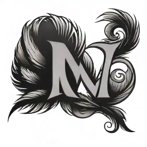 Letter M With Heart And Feather