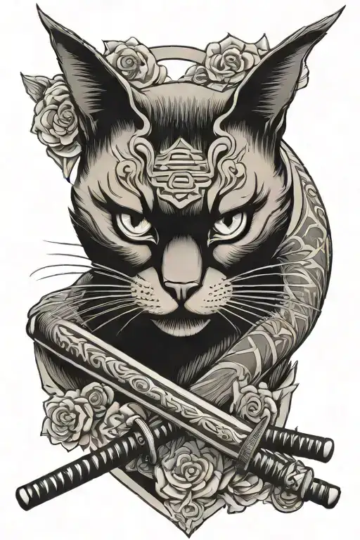 Samurai Siamese Cat With Katanas