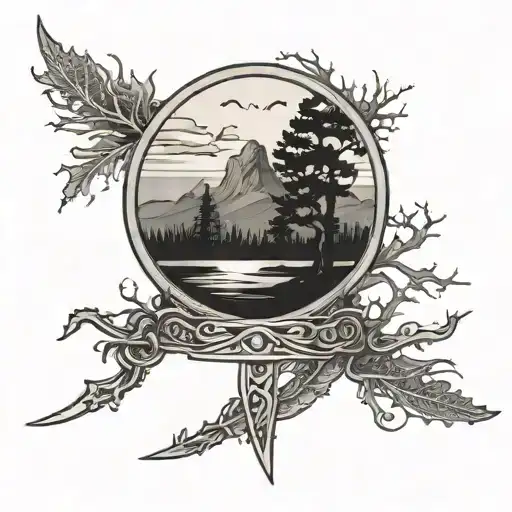 Two Anglo Saxon Arm Band With Runic Forest Skyline Placed Between Them