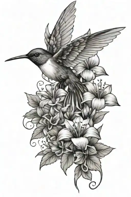Flowers Humming Bird With Flowers
