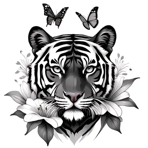 Lily Flowers And Butterflies With Tiger Face