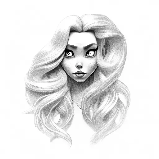 A Black-grey Portrait Of Rapunzel Holding A Pencil