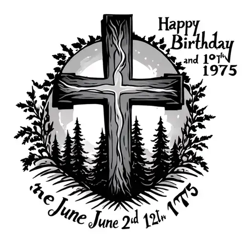 Cross Surrounded With Trees With Birthday June 2Nd 1975 And June 12Th 1975