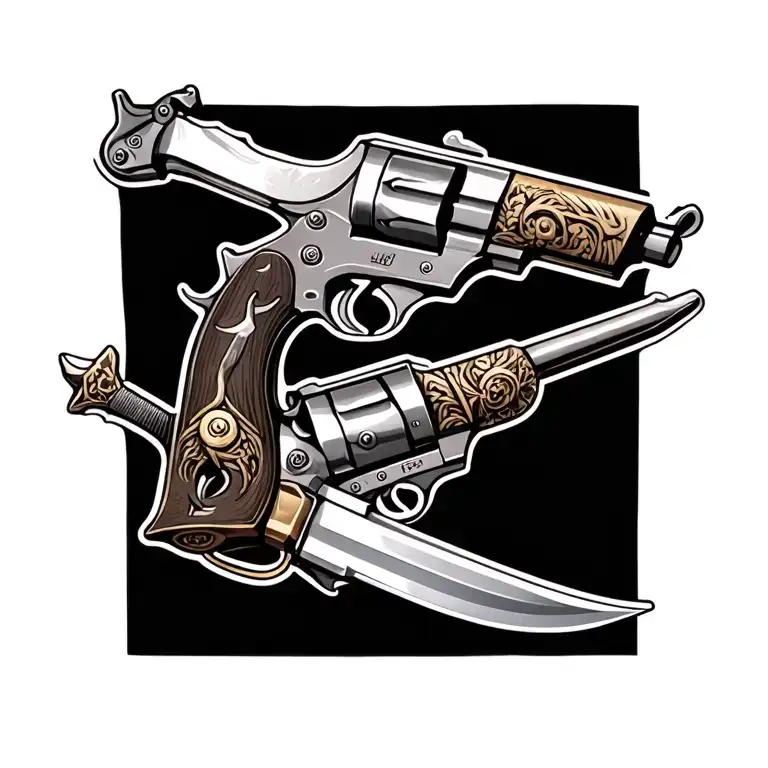 Guns And Melee Weapons Tattoo Flash