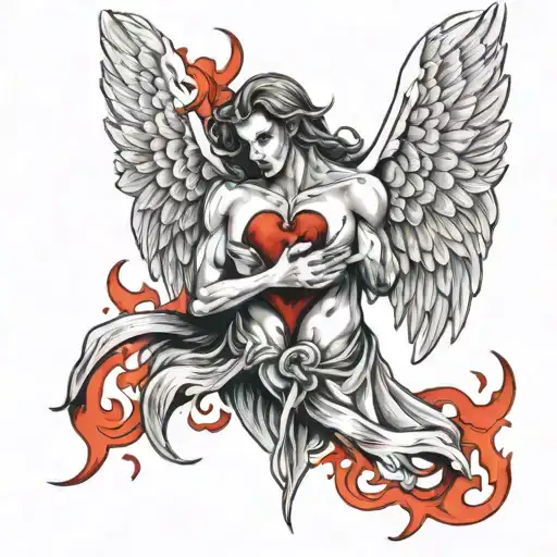 Angel Demon Heart With Red Flame