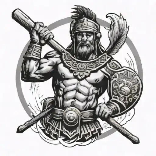 Traditional Warrior Holding A Fraternity Paddle With Cool Background