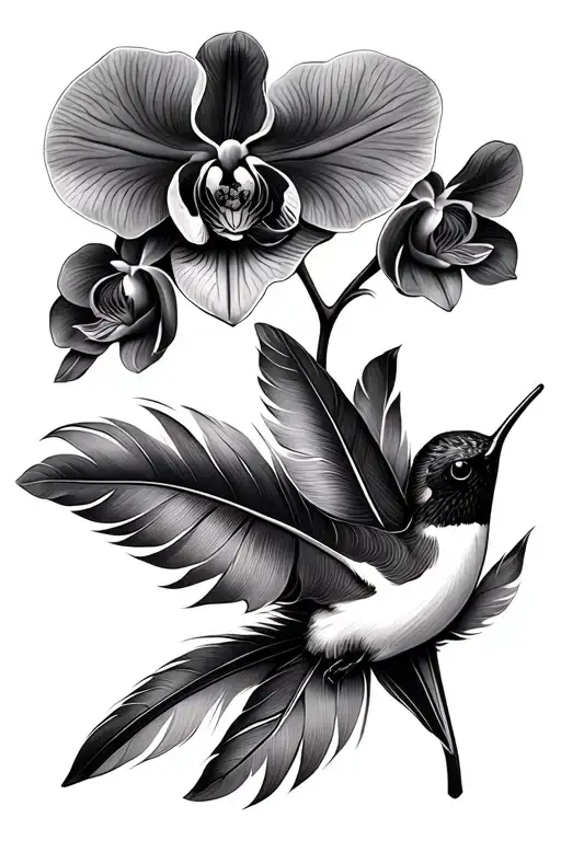 Feather Work Small Hummingbird Royal Poinciana Orchid Flower