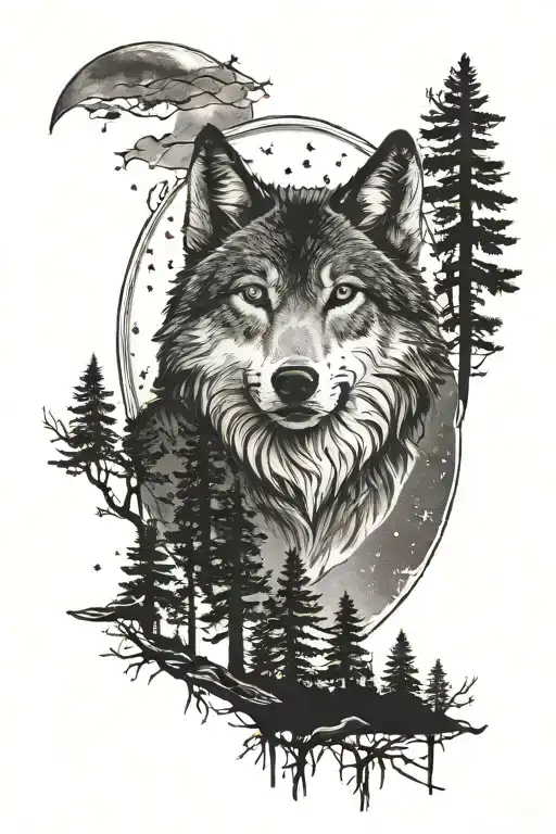Lone Wolf Forest Moon And Stars