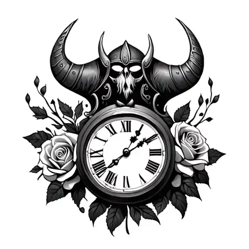 Viking And Clock And Roses