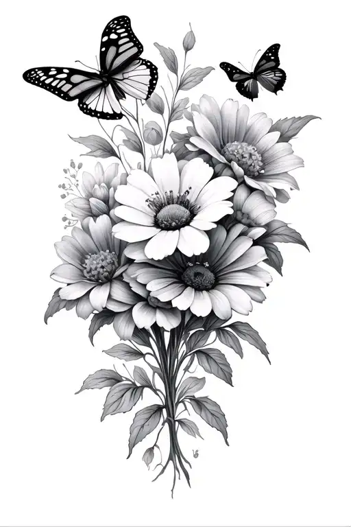 Birth Flowers With Butterflies And Flowers