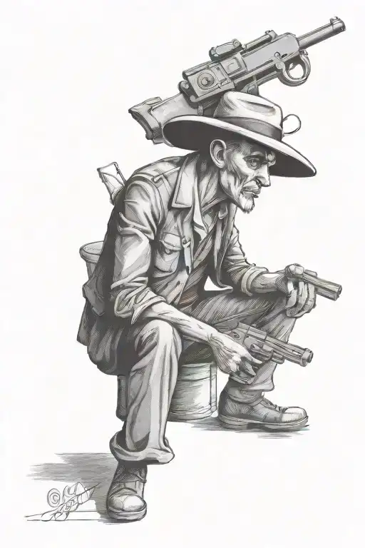 Lonely Man With A Gun Thinking About Life And Dea Atena Con Una Lancia