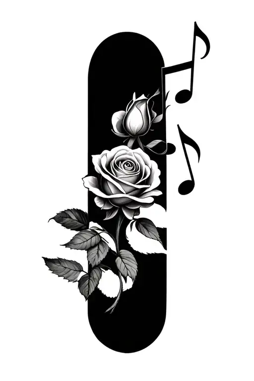 Simple Rose Upside Down With Music Notes Forming The Shape
