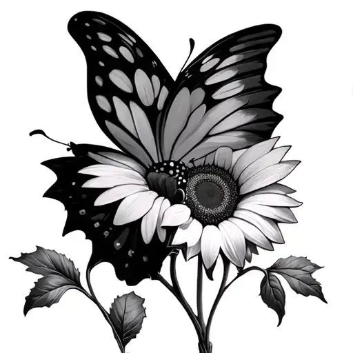 Butterfly In Flight With Sunflower Pattern On Wings