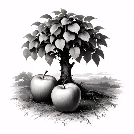 Apple Tree With Two Apples On The Ground