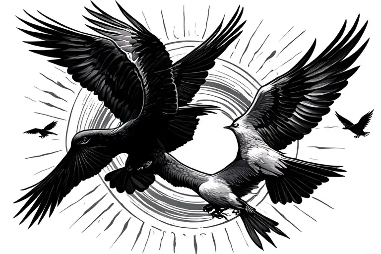 Sun And Birds Flying Away