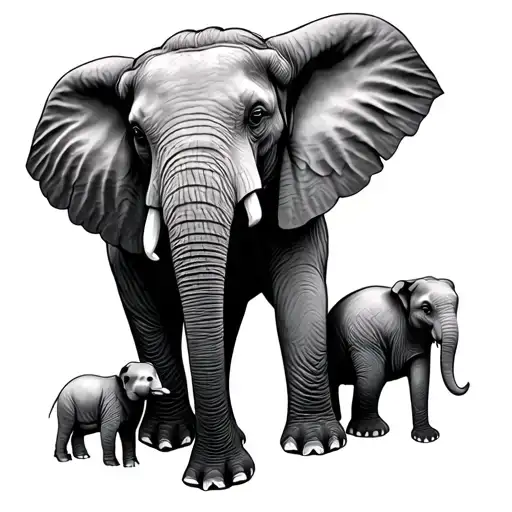 Mother Elephant With Two Babies