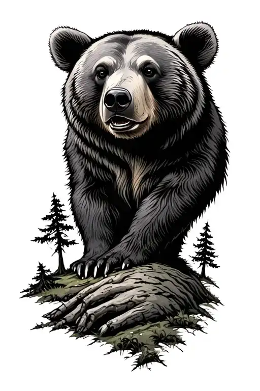 Forest Scene With A Hidden Bear