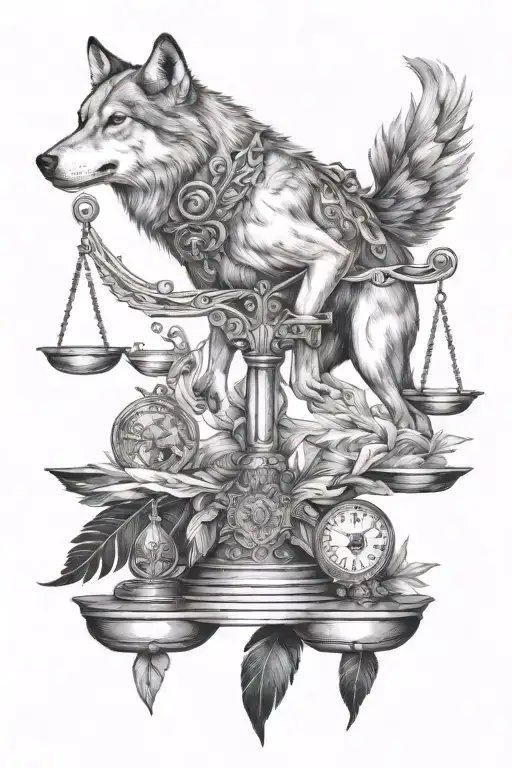 Wolf And Libra Scale Weighing A Feather