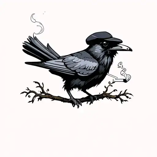Crow Smoking A Cigarette Wearing A Flat Cap