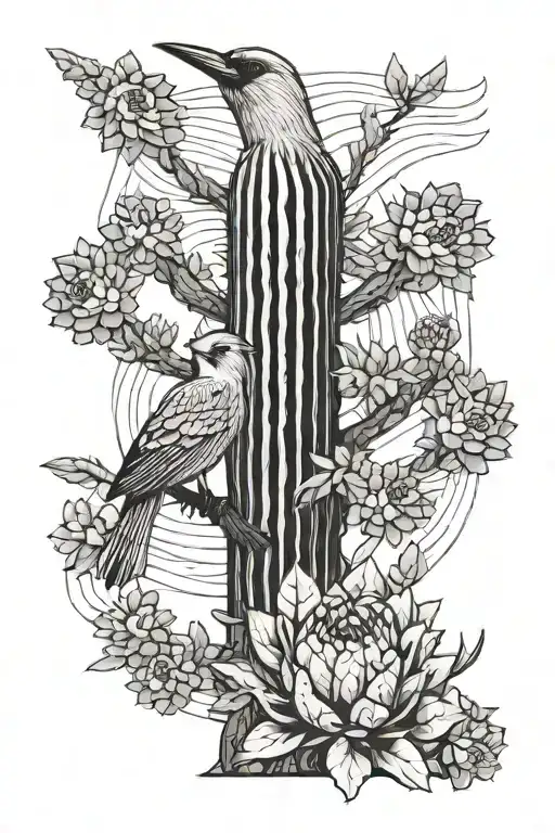 Saguaro Cactus Incorporating Cardinal Bird