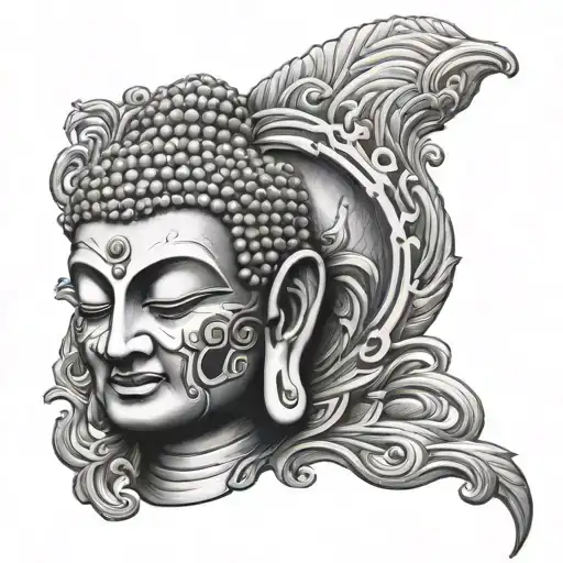 Buddha Head Of Skull Wearing Full Arm Sleeve