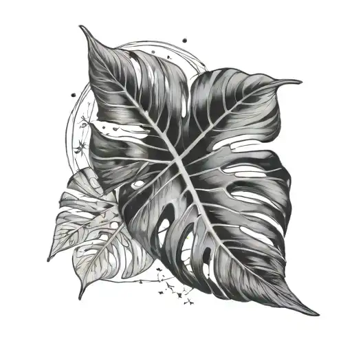 Monstera Leaf W Star Filled Sky