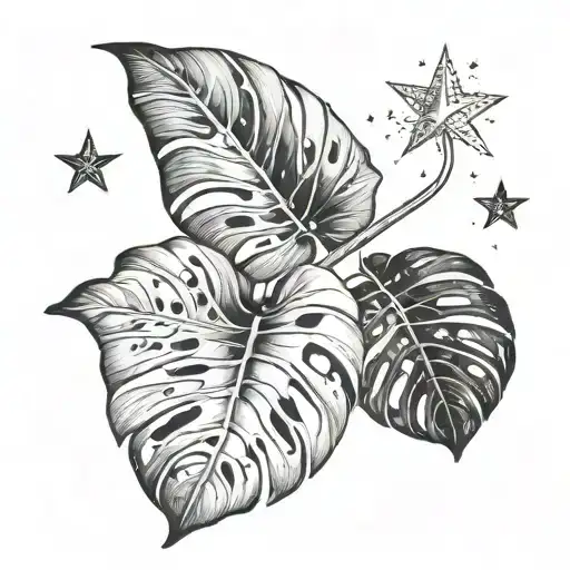 Monstera Leaf W Star Filled Sky Full Of Stars