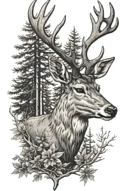 Deer Head With Trees