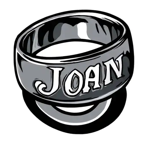 Men's Ring Finger Tattoo With Word Joan Hidden In It