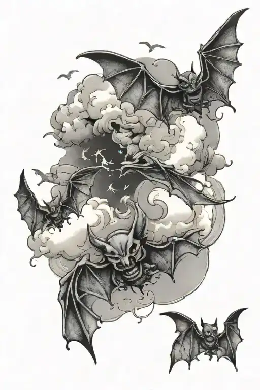 Cloud Covering Its Eyes And Bats Flying Across Forearm