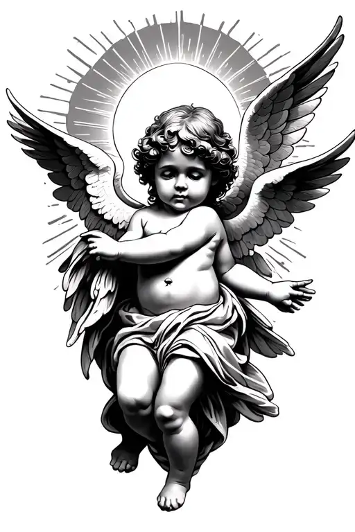 Cherub With Dove Rays Of Sunlight Above