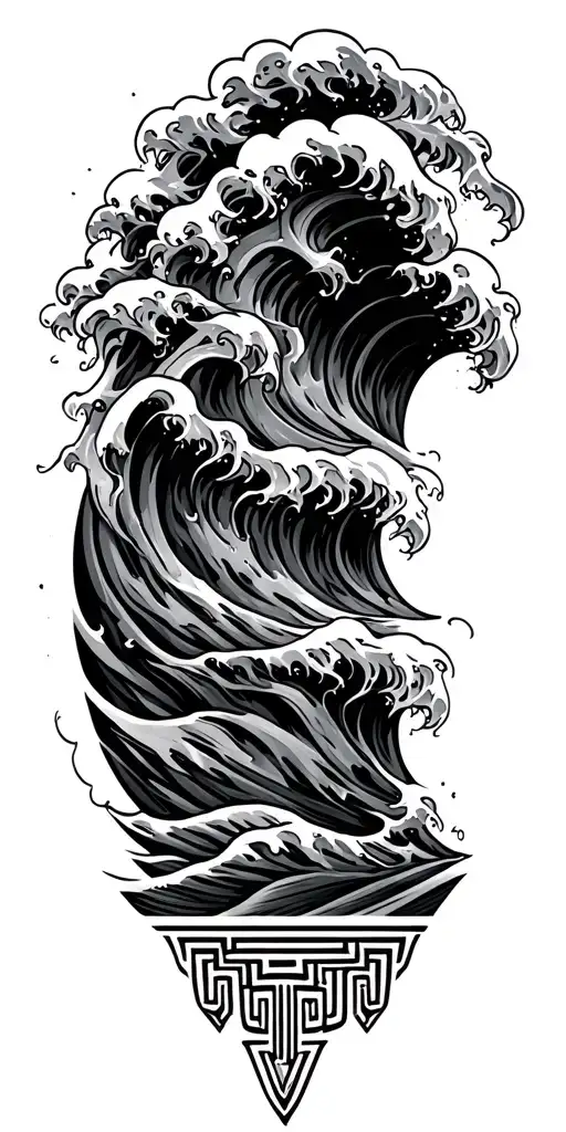 Wave With Traditional Greek Key At Base