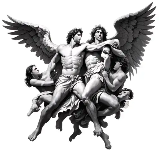 Jacob Fighting A Angel With Other Angels Fighting