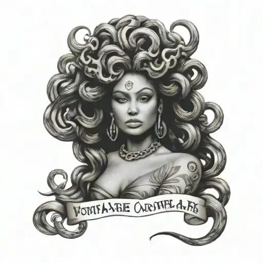 Small Chicano Style Tattoo Of Medusa With The Quote You Are Anything But Weak
