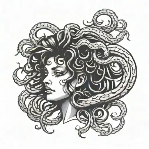 Small Fine Line Tattoo Of Medusa