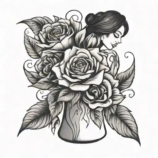 Small Fine Line Tattoo A Woman's Body As A Flower Vase