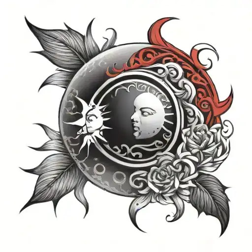 Moon And Sun In Red And Black Colors