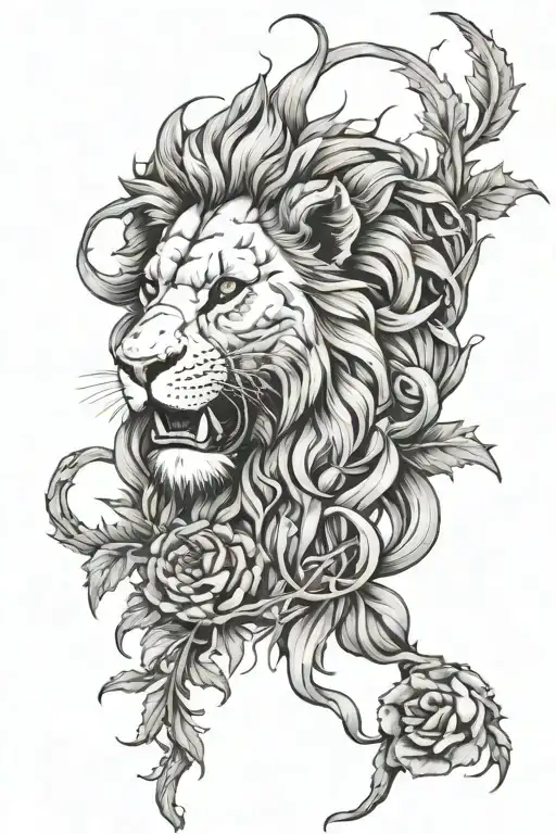 Lion Skul And Thistle Intertwined
