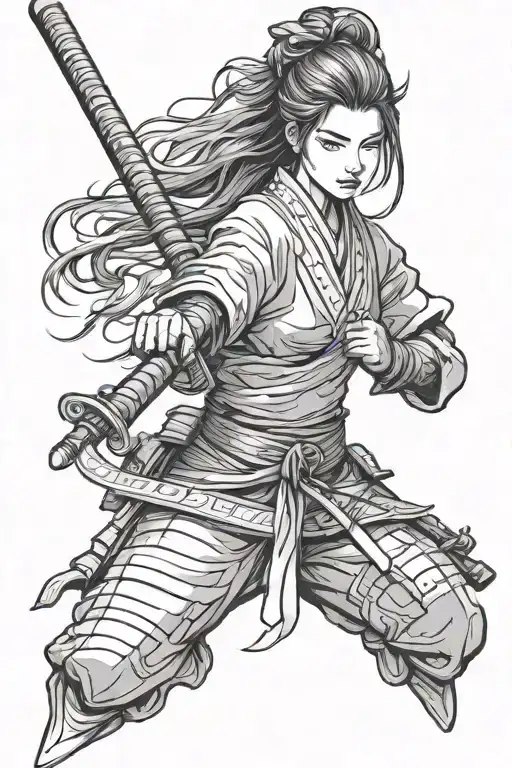Samurai Girl Holding A Katana Swords Drawn