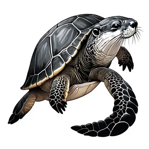 Sea Turtle And Otter Playing