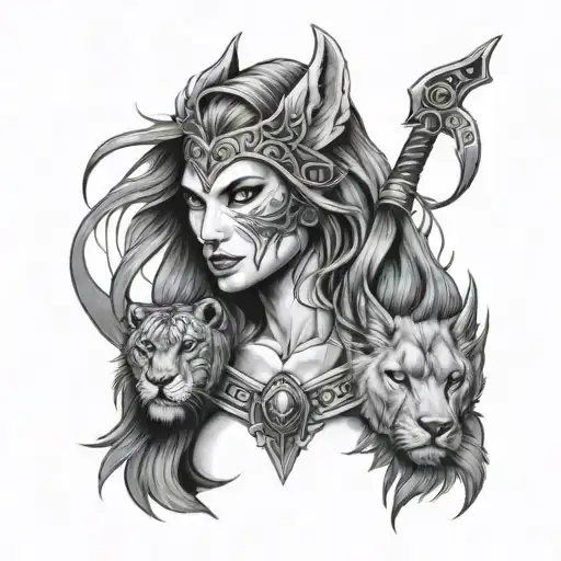 Wolf Lion Woman Warrior