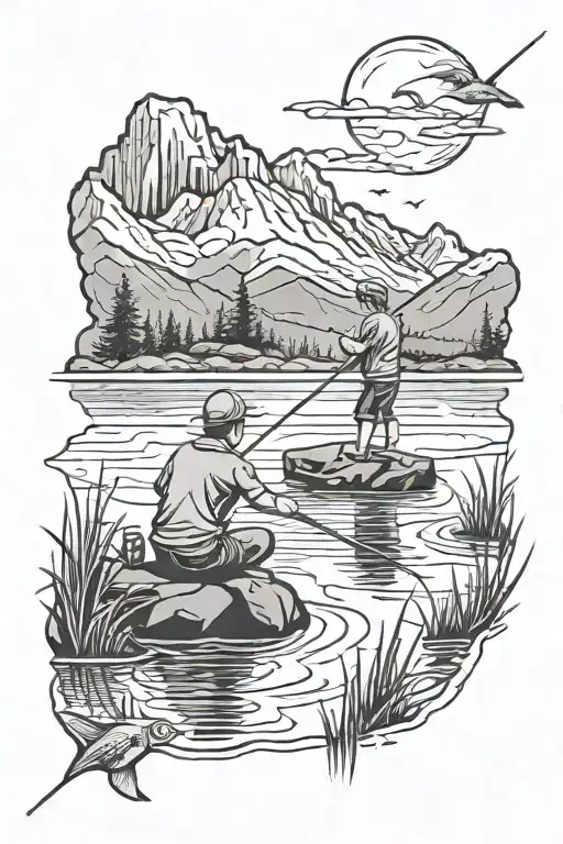 2 Boys Fishing On A Lake With Mountains