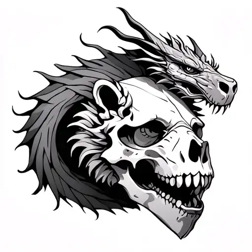 Dragon Sitting On Lion Skull