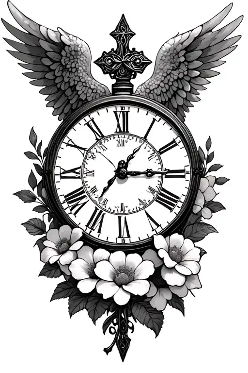 Birth Clock Flowers Angel Cross