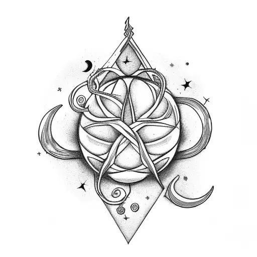 Herbology Symbols Intertwined With A Moon And Stars