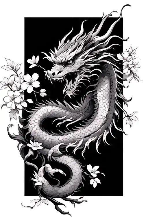 Chinese Dragon With Cherry Blossoms Wrapped