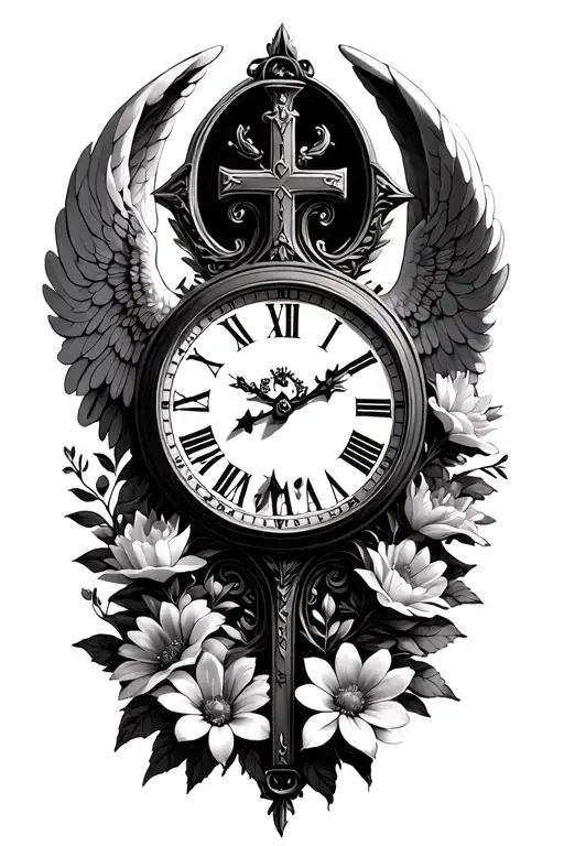 Birth Clock Flowers Angel Cross