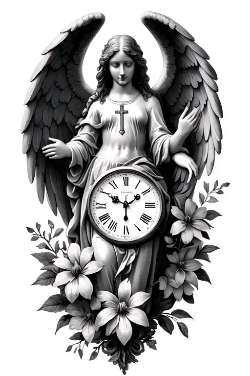 Birth Clock Flowers Angel Cross