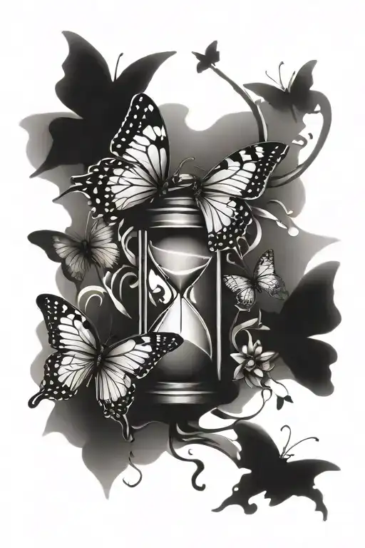 Broken Hourglass Surrounded By Butterflies